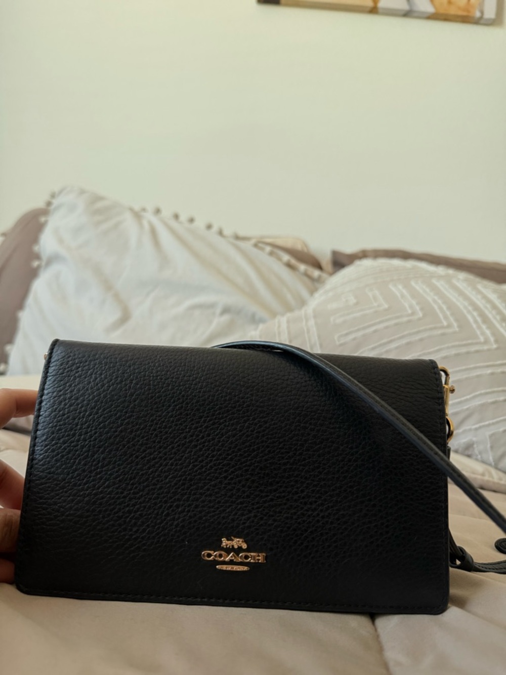 Coach Black Pebbled Leather Crossbody with Gold accents